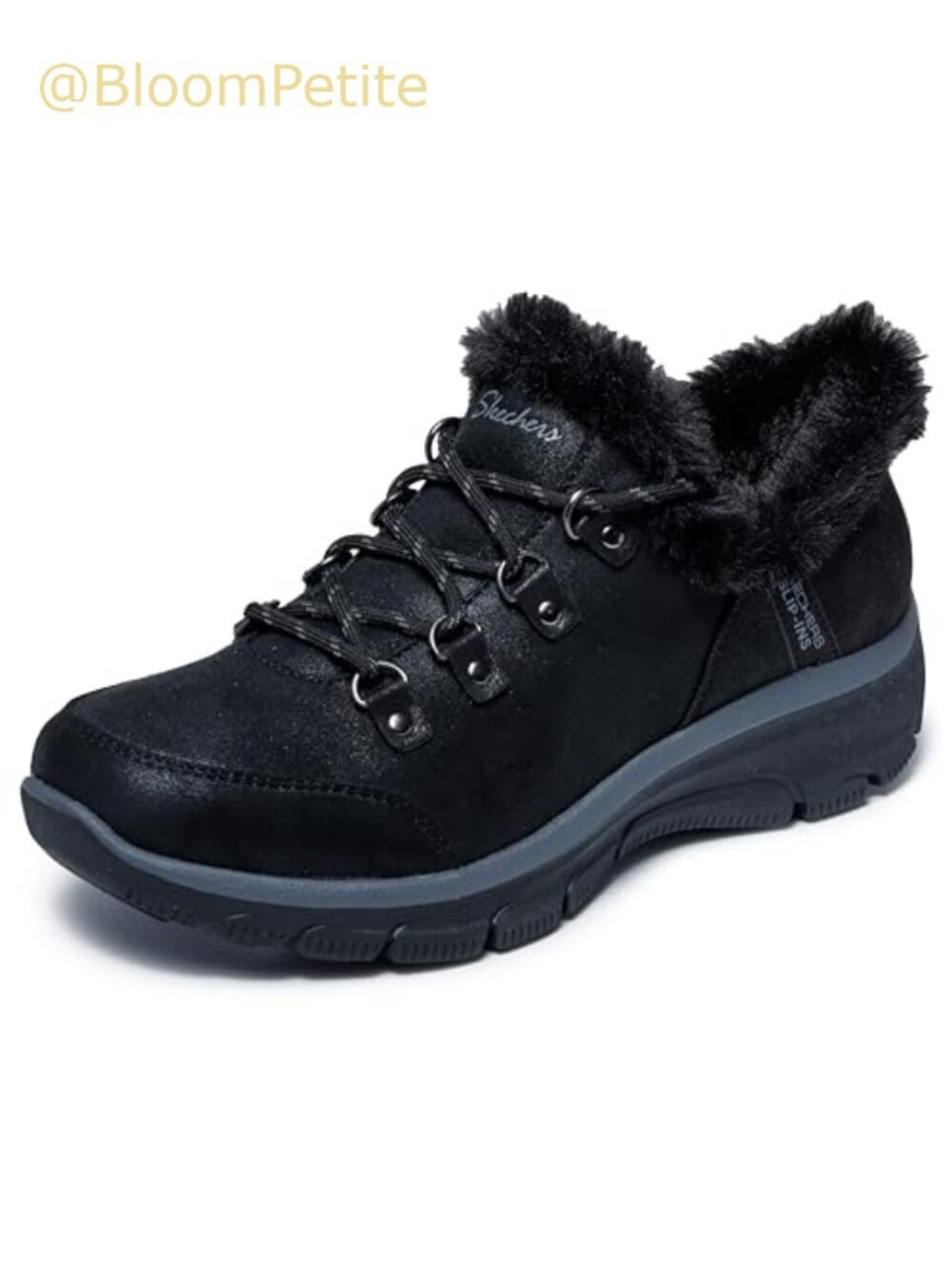 Skechers Womens Slip On Ankle Hiker Boot Faux Fur Lined Memory Foam